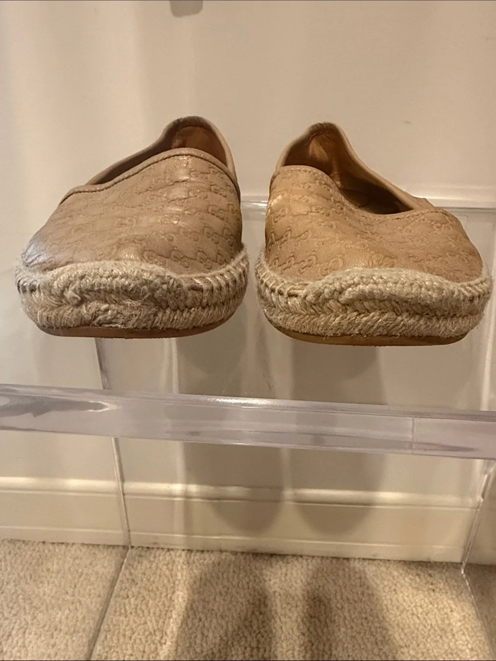 Gucci Tan Monogram Espadrille Slip-Ons